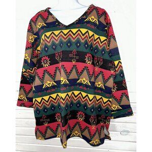 VTG NWOT Headliners Sport Sz LARGE Aztec Knit Shirt USA Made Southwest 3/4 Slv